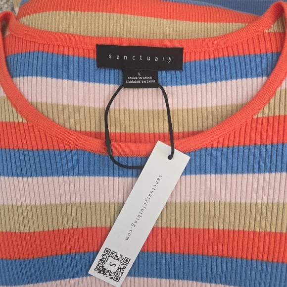NWT Sanctuary Act Natural Ribbed Knit Striped Dress Size Large - Picture 2 of 7